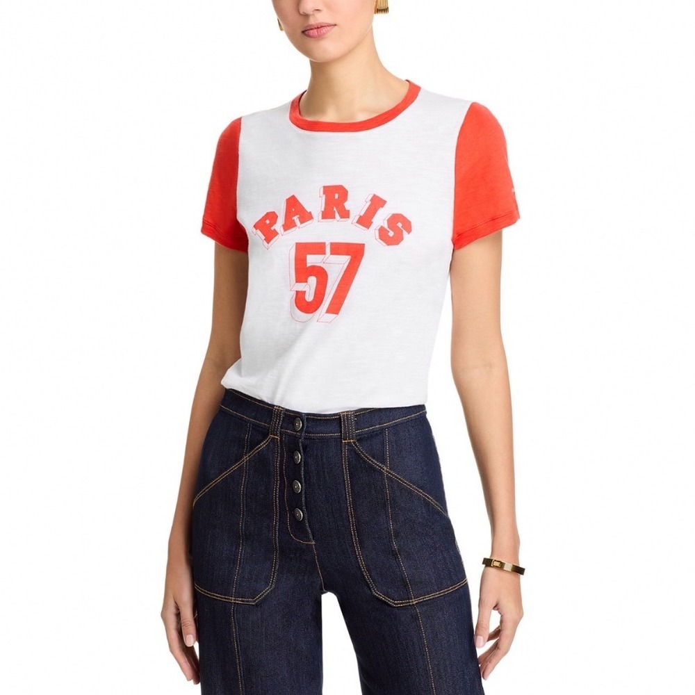 Cinq a Sept Paris 57 Shrunken Ringer Tee White Cherry Tomato ZT10902392Z Small
